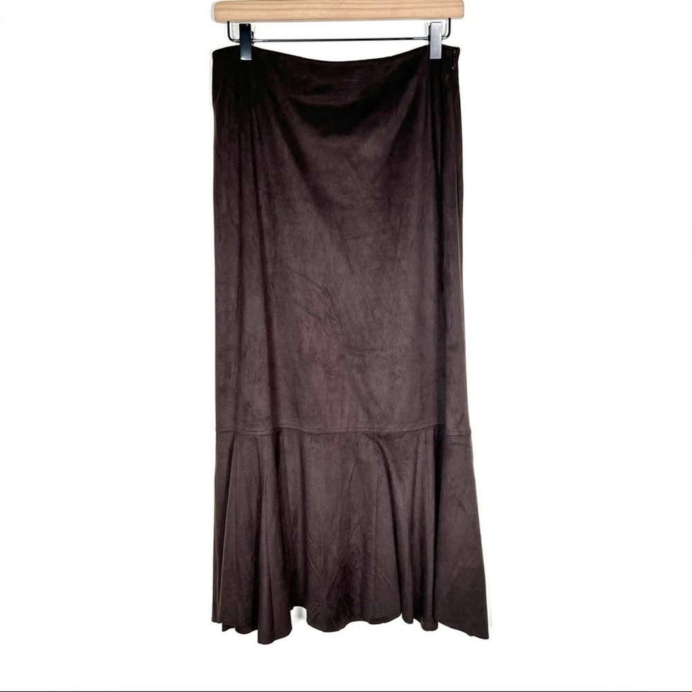 J. Jill Brown faux suede casual southwest maxi trumpet skirt size 6 B34